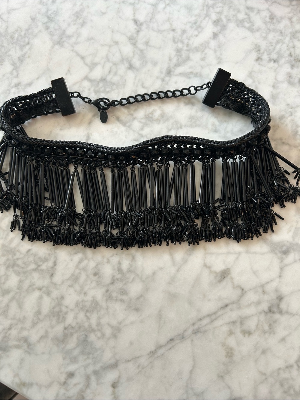 Zara Black Beaded Fringe Choker Necklace